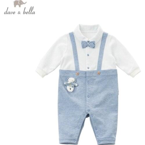DBH15939 dave bella spring new born baby boys fashion removable bow jumpsuits infant toddler clothes children romper 1 piece