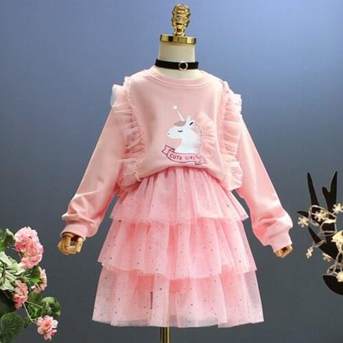 2021 College Style Clothing Cartoon Sweater+Skirt 2Pcs Sets For Kids Clothes Girls Autumn Toddler Girls Tracksuits 3 to 8 Years