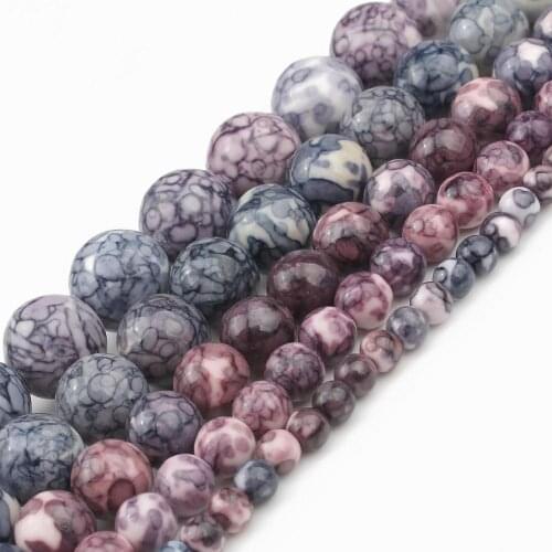 4 6 8 10mm Natural Stone Purple Rain Flower Jaspers Round Loose Spacer Beads For Jewelry Making DIY Bracelets Accessories 15