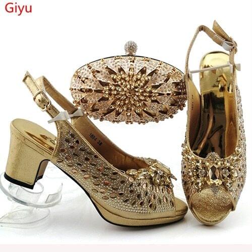 Doershow beautiful Italian Shoes With Matching Bags African Women Shoes and Bags Set For Prom Party Summer Sandal ! SOU1-2