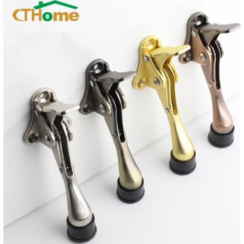 Door Stopper Stainless Steel Invisible Automatic Foot Pedal Door Top Home Hinge Door Kickstand with Non-Slip Door stops Hardware