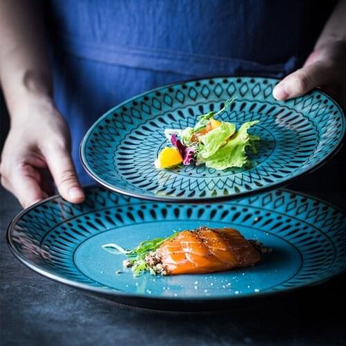 EECAMAIL Creative Ceramic Ttableware Kiln Glazed Western Dish Snack Plate Steak Plate Breakfast Plate Pasta Plate Home