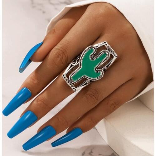 HuangTang Bohemian Green Cactus Single Ring for Women Men Hollow Out Geometry Alloy Metal Party Jewelry Accessories кольца 19632