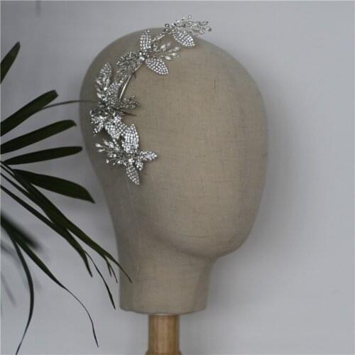 Jonnafe Shine Rhinestone Leaf Wedding Headpiece Bridal Hair Clip Comb Silver Color Hair Jewelry For Women