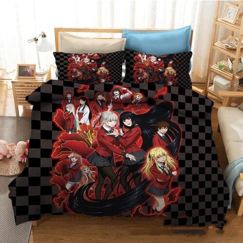 Anime Kakegurui Twin Polyester 2/3pcs Bedding Set Yomoduki Runa Grils Cosplay Duvet Cover with Pillowcase for Teens Boys Girls
