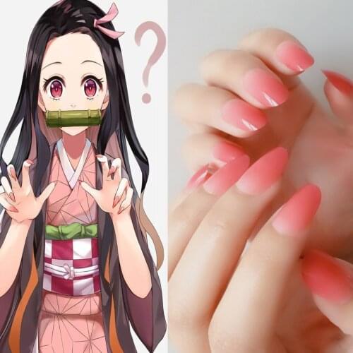 Demon Slayer Cosplay Kimetsu no Yaiba Kamado Nezuko Pink Fake Nail Artificial False Nails