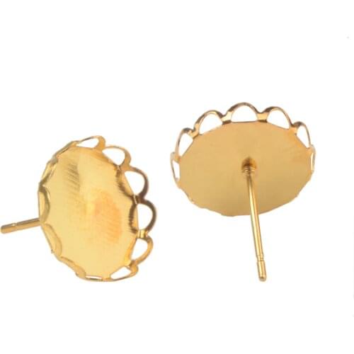 LFPU 10mm 12mm DIY Blank Stud Earring Base Gold Plated Silver Plated Earrings Bezels Fit For Glass Cabochons Jewelry
