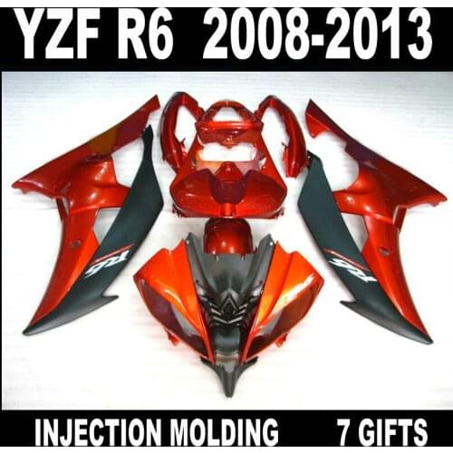 Hot sale Injection molding for 2008-2013 YAMAHA R6 fairings 08 09 10 11 12 13 YZF R6 orangered flat black fairing body kit YH83