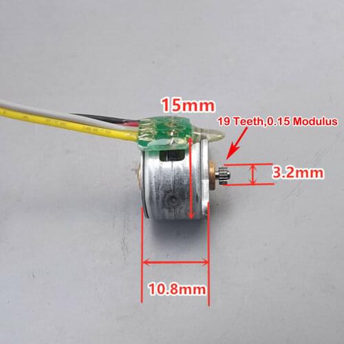 Micro 15mm DC 2-phase 4-wire Stepper Motor Small Wired Stepping Motor Resistance 20 Ohm 18 Degrees with 19T 0.15M Metal Gear