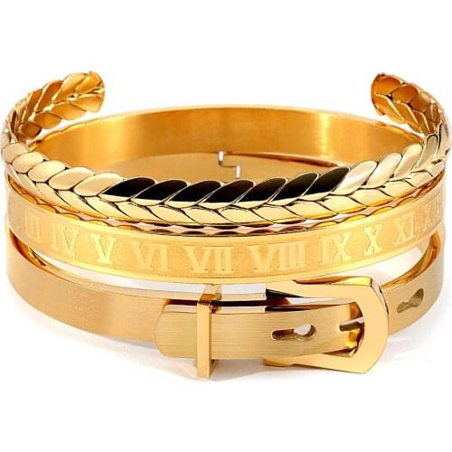 Fashion Top Quality Luxury Roman Numerals Braided Bracelets Stainless Steel Mens Bangles Popular Jewellery Sets Gift