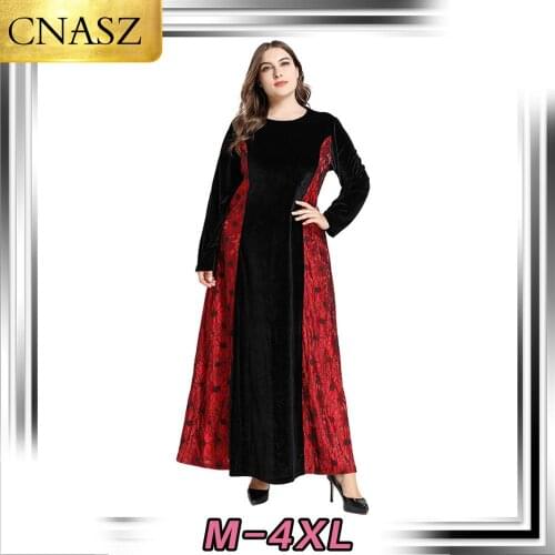 Muslim Dress Arabic Islamic Long-Sleeved Middle Eastern Big Swing Gold Velvet Dress Large Size Dubai Turkey Elegant Kimono