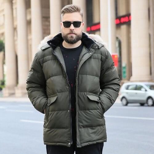 2018 Mens Thick Large size Hooded Short Fur Collar Cotton Coat Autumn and Winter Collar Mens jacket Color Black / Green