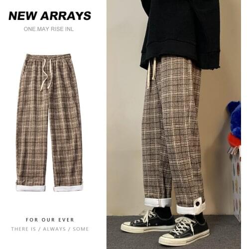 Mens Korean Plaid Casual Pants 2021 Korean Men Harajuku Fashion Streetwear Harem Pants Male Checkered Trousers Plus Size