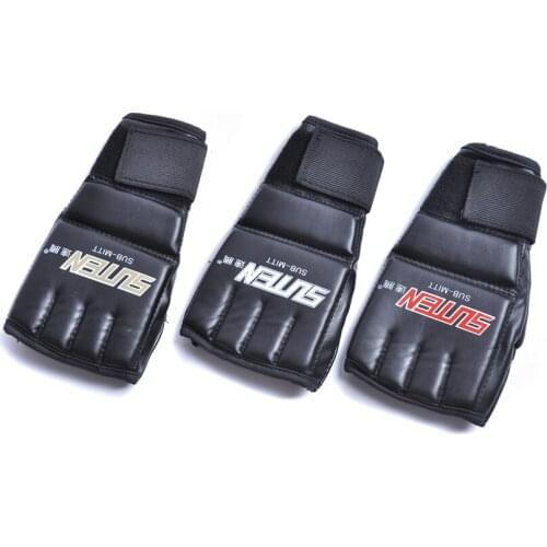 Man Half Finger Boxing Gloves MMA Mitts Sanda Male Karate Sandbag Taekwondo Protector PU Leather Black Free shipping