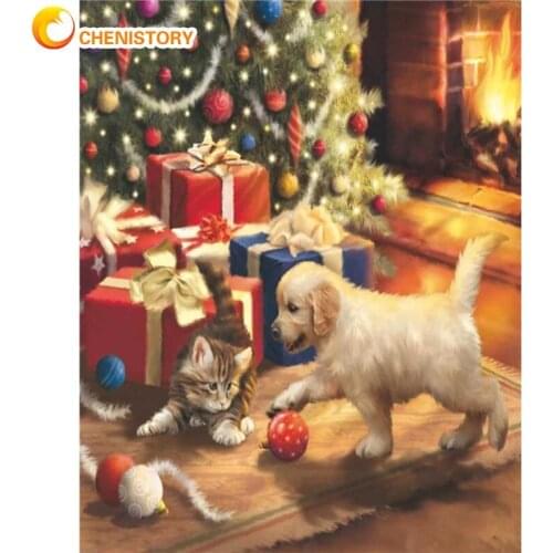 CHENISTORY 60x75cm Frame Painting By Number For Adults Christmas Animals Drawing Coloring By Numbers Modern Wall Art Picture