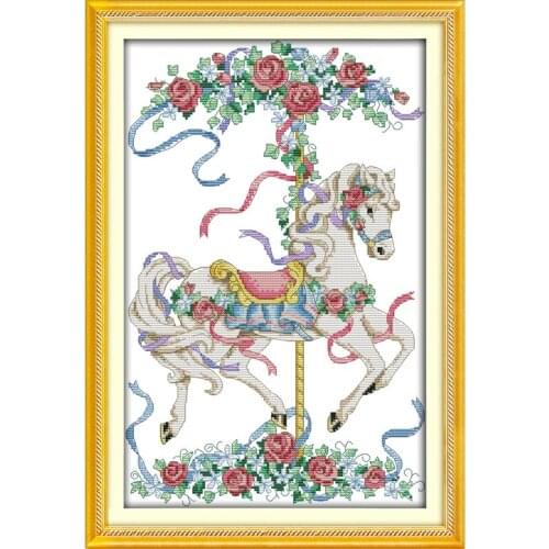 Everlasting Love Rose Trojan Chinese Cross Stitch Kits Ecological Cotton Stamped Printed 11CT DIY New Year Decorations For Home