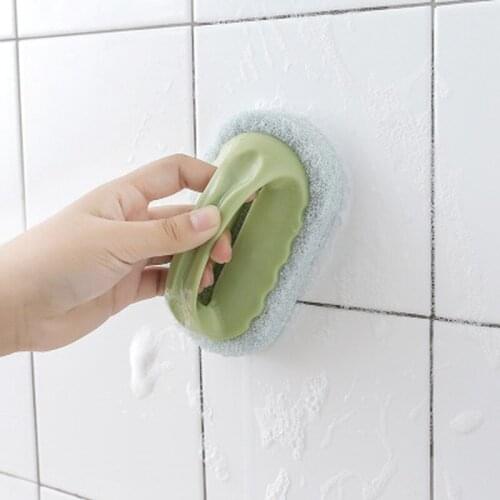 New 1pc with Handle Bath Brush Tile Brush Kitchen Diy Cleaning Sponge Brush Magic Pot Sponge Cleaning Brush Kitchen Tools
