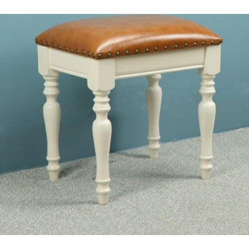 New American makeup stool Solid wood dressing table Mediterranean Change shoes stool Soft copper nail square stool