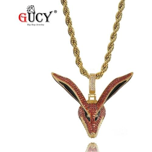 GUCY New Fox Pendant Necklace Iced Out Micro Pave Cubic Zirconia Stones Hip Hop Pendants & Necklaces for Men Women