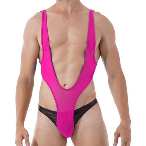 Sexy Mens Male Teddies See-Through Mesh Lingerie Bodysuit Sleeveless Backless Jockstraps Bodycon High Cut Catsuit Nightwear