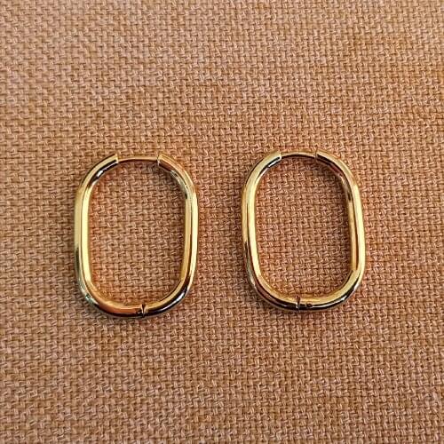 Polishing Gold Color 25*20mm Rounded Square Women Hoop Earrings Ear Loop Smooth Ring 316 Stainless Steel Jewelry Anti Allergy