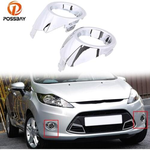POSSBAY Chrome ABS Car Front Bumper Fog Light Trim Cover Case for Ford fiesta 2008-2012 Foglamp Grille With Hole