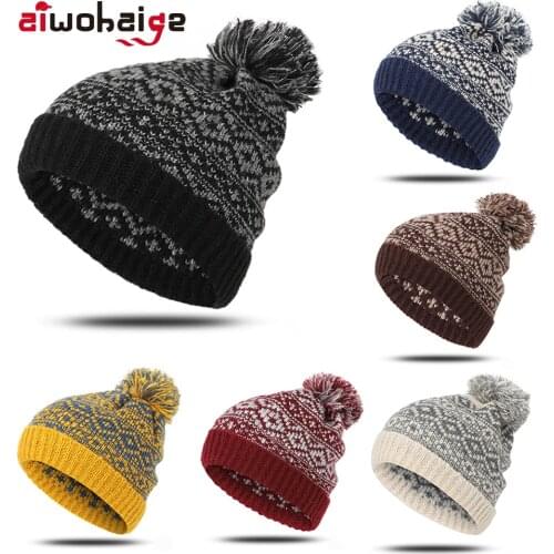 Casual knit beanie Hat Women Autumn Winter Hat warm Soft cap Print Skiing Plush Fashion Thicken Hedging Cap Knitted Cotton Hat