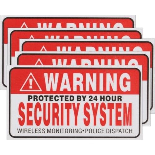 9x5cm 6 Pcs/Set Warning Protected By 24 Hour Security System Stickers Saftey Alarm Signs Decal Warning Mark Business Waterproof