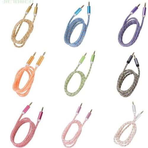 Nylon Wire Metal Shell braid Weave transparent 3.5mm Male to 3.5mm Male Audio Cable AUX Cord Speaker Cable 100pcs/lot