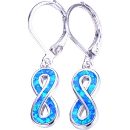 Silvery shape Blue / white fire opal pendant earrings lady love infinite birthstone jewelry stud earrings