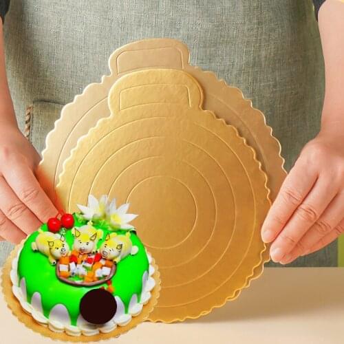SHENHONG 16-35 CM Golden Round Cake Cardboard Turntable Cake Base Board Silver Pastries Displays Tray Cheesecake Mousse Plate
