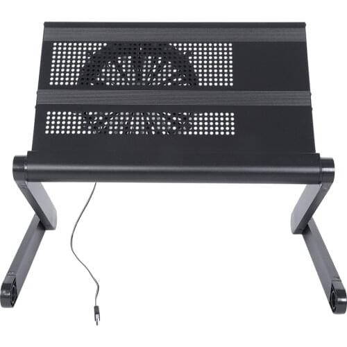 Folding Laptop Table Lap Desk Computer Tray Stand Bracket with Radiator Cooling Fan (Black)