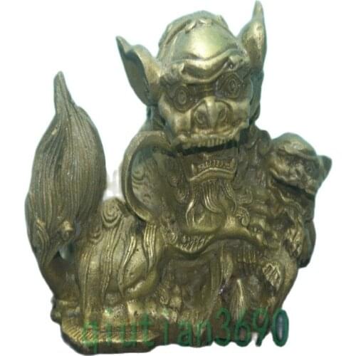 Fine Old China Unique Copper Carved Lion Auspicious Statue Classic Ceramic Home Decor Art Collection