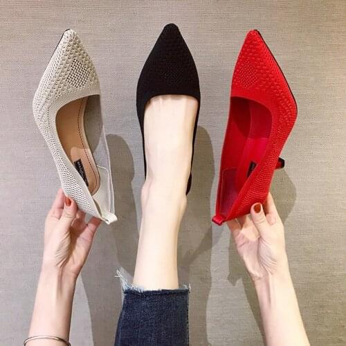 Ol Office Lady Shoes High Heels Stretch Fabric Pumps Women Dress Shoes Black Basic Pump Pointed Toe zapatos mujer Spring 7934L