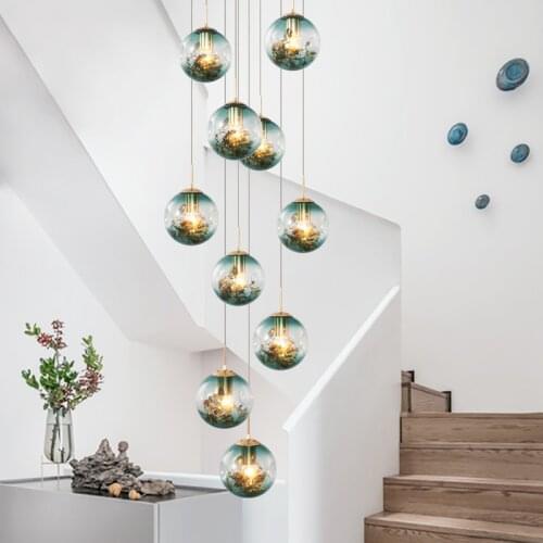 Home Decoration Long Blown Clear Glass Bubble Spiral Staircase Ceiling Pendant Lamp Modern Chandelier Lights For High Ceilings