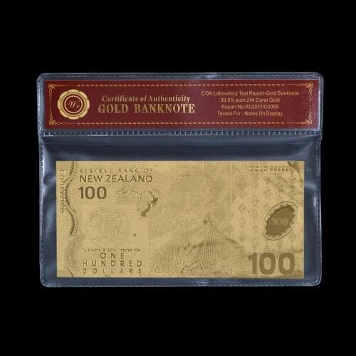 WR Fake Money Bills New Zealand 100 Dollars Gold Plated Banknote with Frame Tickets Prop Money Dropshipping