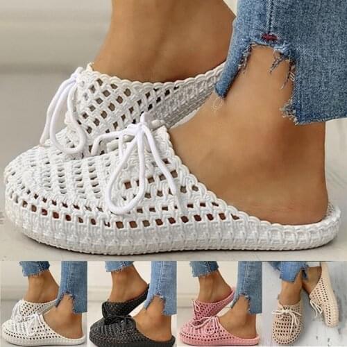 2021 Summer New Womens Openwork Slippers Non-slip Deodorant Breathable Flat Sandals Home Indoor Lazy Student Slippers