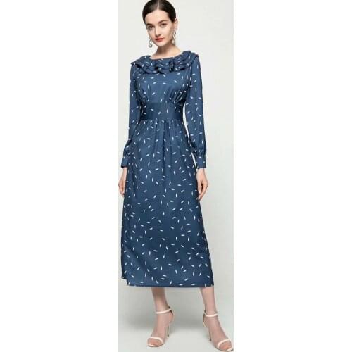 Dresses for women 2021 Lotus leaf collar Draw back Thin Long sleeve Long dress spring 2021 womens clothing Evening dress