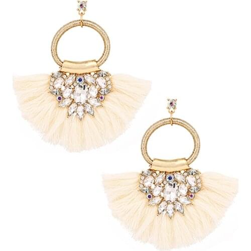 ZHINI New Ethnic Sector Tassel Big Earrings for Women Boho Vintage Gold Color Earring Rhinestone Statement Earring Jewelry 2021