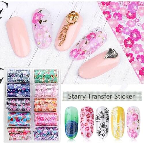 1 Box Charm Nail Transfer Foil Starry Paper Colorful Laser Flower Decals for UV Gel Polish Nail Tips Decoration Manicure Tools