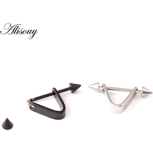 Alisouy 1 pair Punk triangle Stud Earrings Steel Black Gold ear Jewelry Cool Earrings unisex earring for girl boy stud ear plug