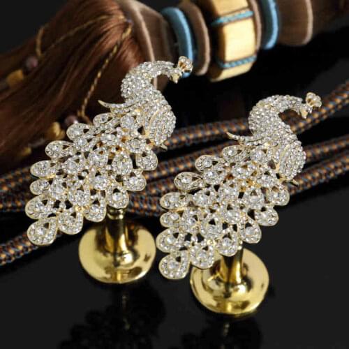 1Pair Plating Peacock Diamante Curtain Hooks Pothook Wall Tieback Tassel Towel Hanger Cloth Hat Hook Curtain Accessories