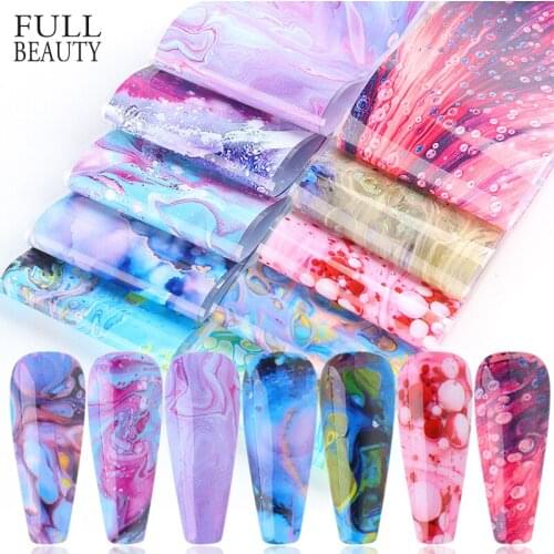 10pcs Holographic Foils for Nails Starry Marble Wraps Nail Sticker manicure Sliders Charm Adhesive Spring Decoration Set CH2012