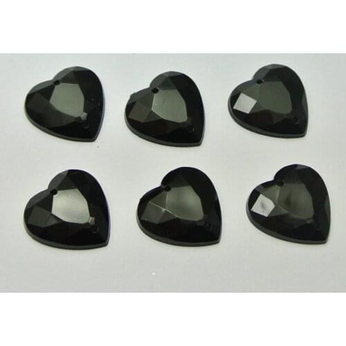 100 Black Flatback Acrylic Faceted Heart Sewing Rhinestone Button 16mm Sew on beads