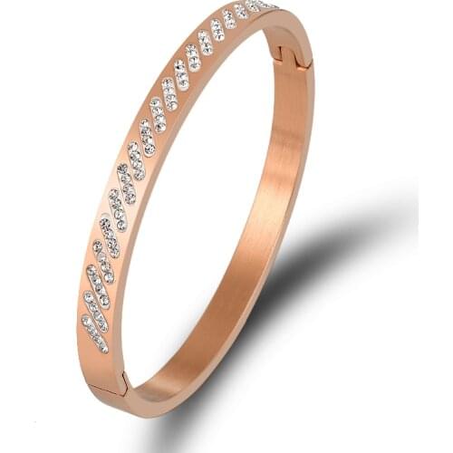 2021 Trendy Gold Color Statement Bangles for Women Fashion CZ Crystal Bangles Steel Wedding Cuff Bracelet Jewelry Bijoux Gift