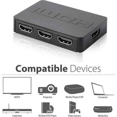 3X1 HDMI-compatible Splitter 3 Port Hub Box Auto Switch 3 in 1 Out Switcher 1080P HD 1.4 with Remote for Hdtv Xbox 360 PS3
