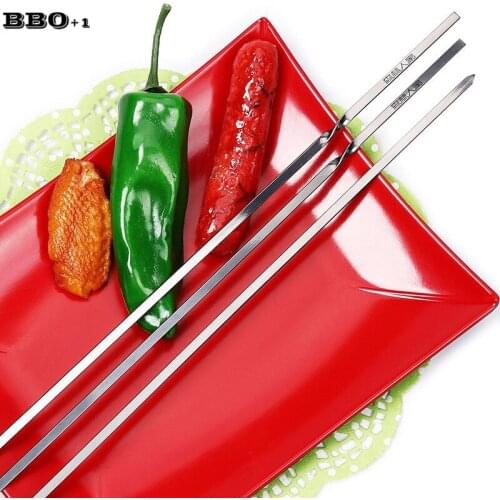 6pcs 17.7in 45cm Stainless steel Flat BBQ Sticks Shish Kebab Skewers Needle Portable Barbecue Grill Tool Picnic BBQ Accessories
