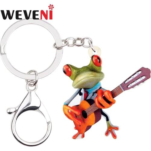 WEVENI Acrylic Anime Guitar Frog Key Chain Keychain Ring Novelty Animal Jewelry For Women Girls Children Bag Charms Pendant Gift