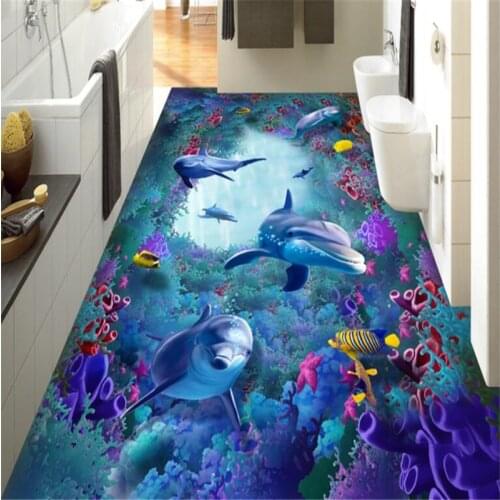 Beibehang Fashion high quality personalized wallpaper sea world seaweed coral dolphin 3d flooring three-dimensional painting