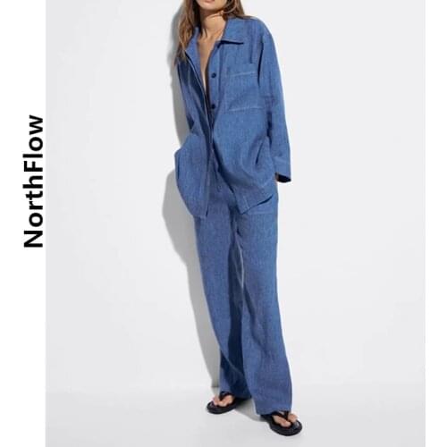 Northflow Denim Pants Women Solid Elastic Waist Pockets Sports Style Pants Harajuku Pantalon Femme Trousers Women Two Piece Set